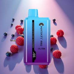 Hayati Pro Ultra 15000 Puffs Disposable Vape Juodojo serbento cukrinės vatos mėlynųjų aviečių skonis, 850mAh, 2×12ml