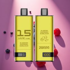 Lavie Cube 20000 Puffs Disposable Vape Mėlynųjų Gervuogių Aviečių Burbulų Gumas, 28ML, 600mAh